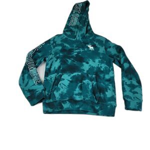 Abercrombie Kids Fleece Spell Out Green Tie Dye Pull Over Est.1892 Hoodie 9/10